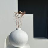 Handcrafted terracotta ball vase painted white H:24 D:26