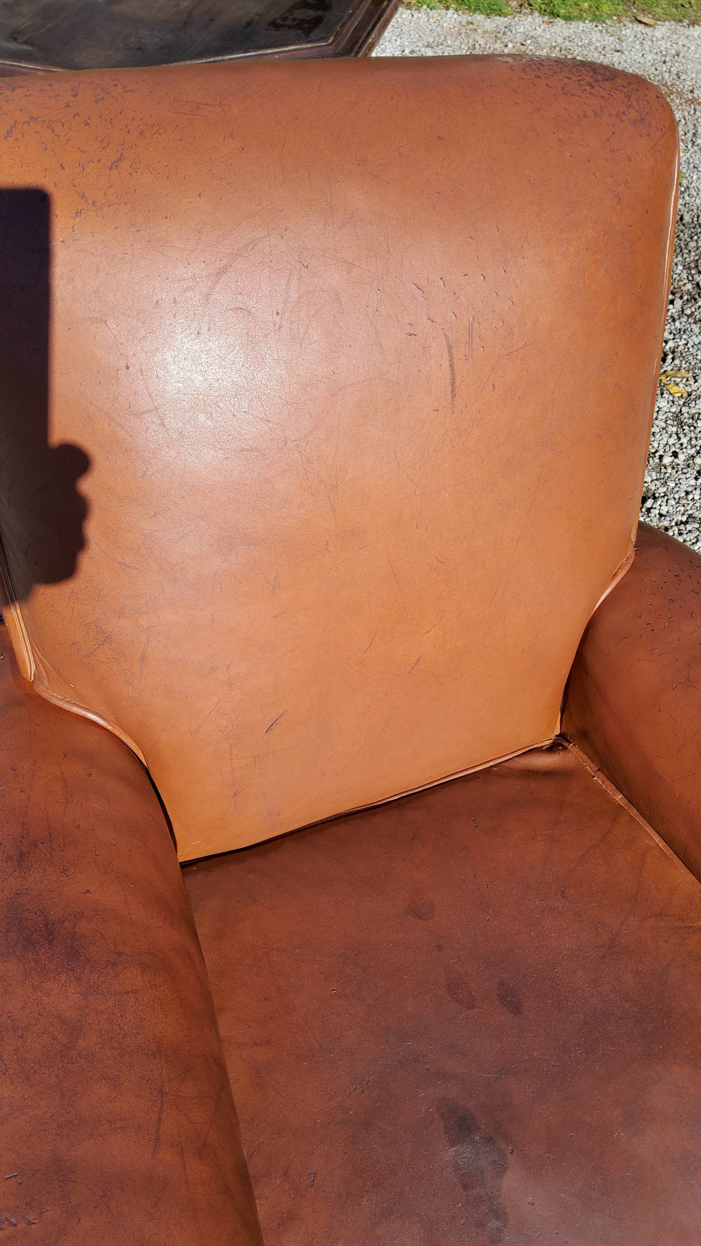 Club armchair in brown leather art deco 1930