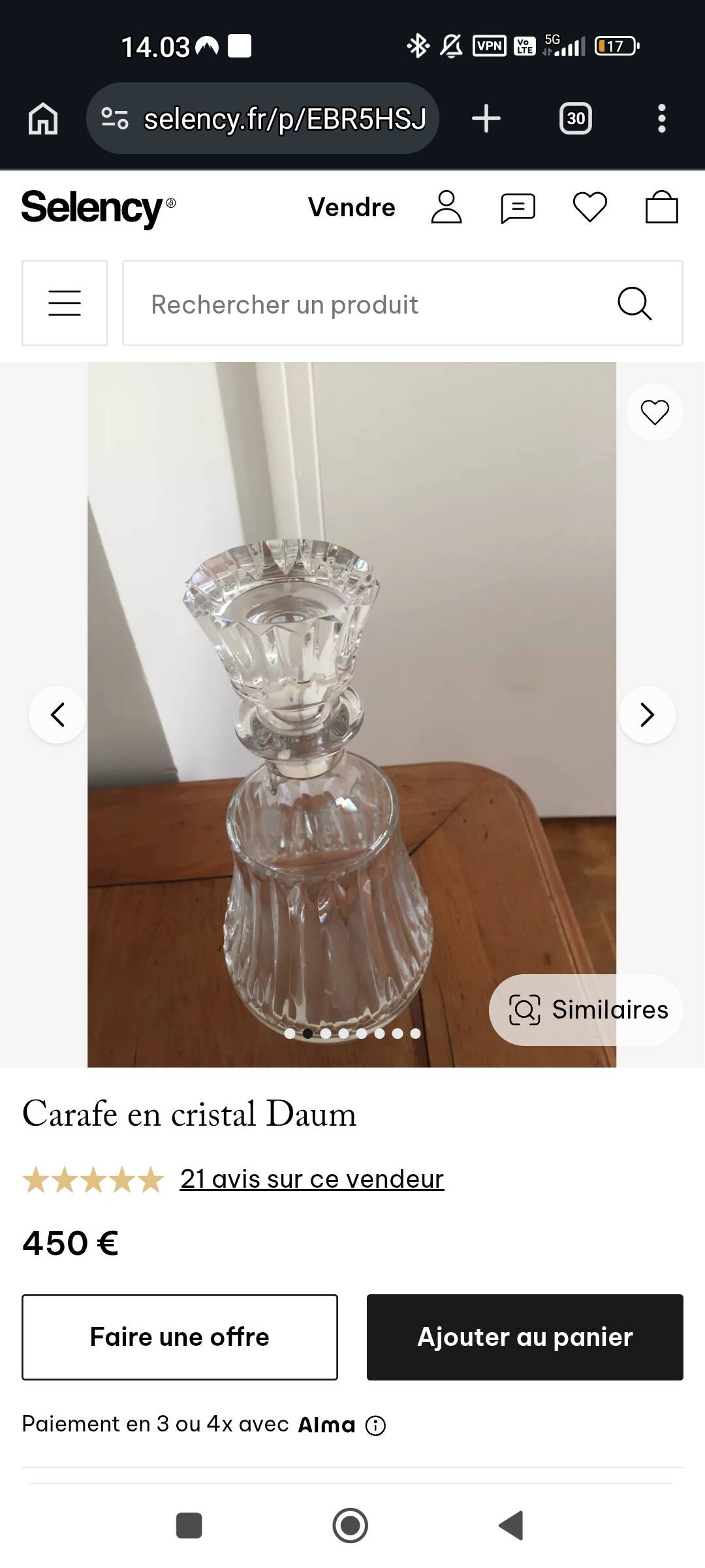 Crystal carafe Daum