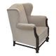1960s, Danish wingback armchair, furniture velour, carved oak wood.