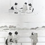 Two original ink and watercolor drawings signed Asia