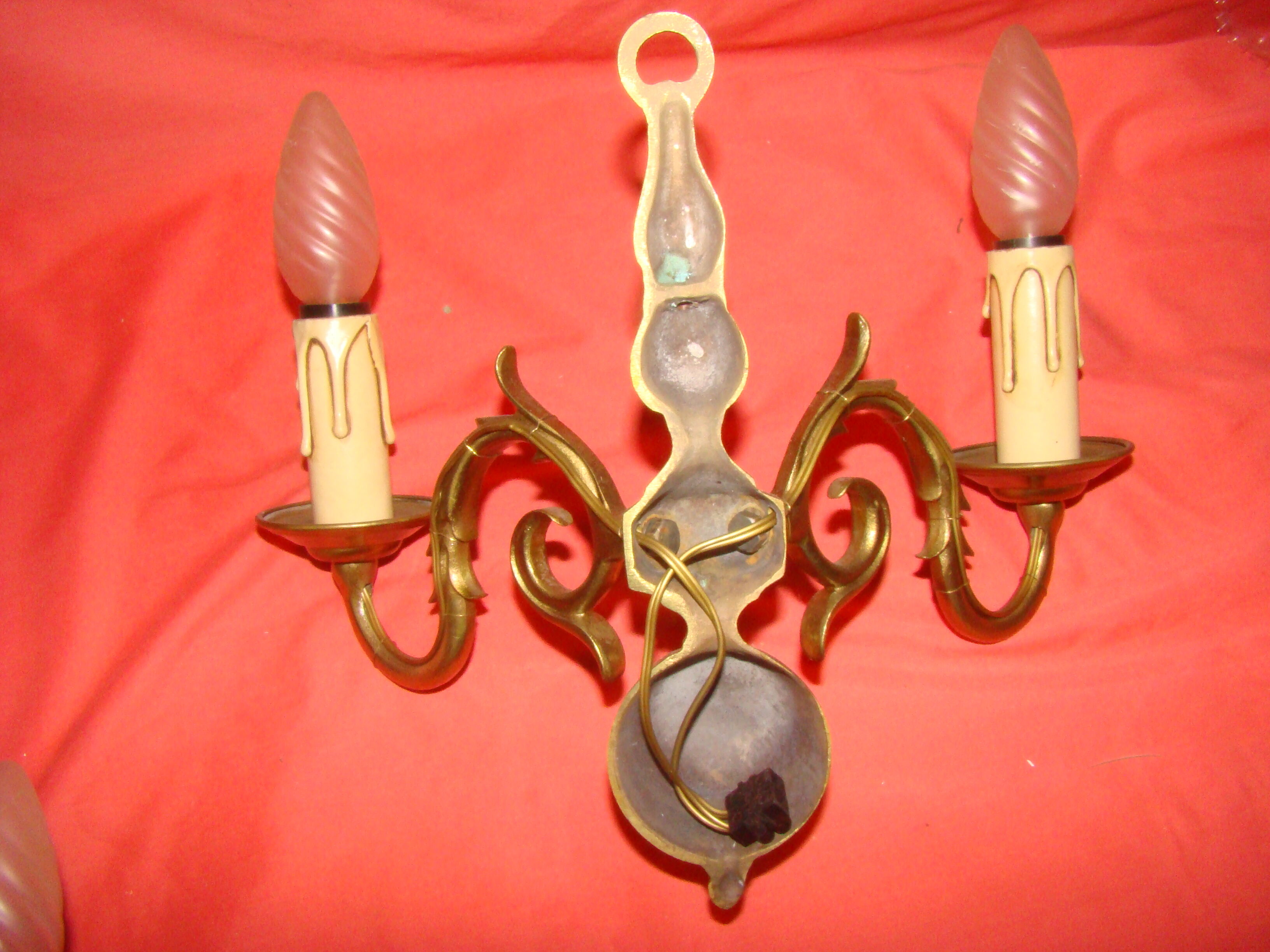 Pair of bronze wall lights with 2 arms in "Dutch" style.
