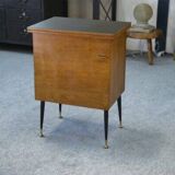Folding occasional desk, steel, brass and oak, 1960s