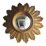 Ancien miroir soleil / sorcière doré à la feuille