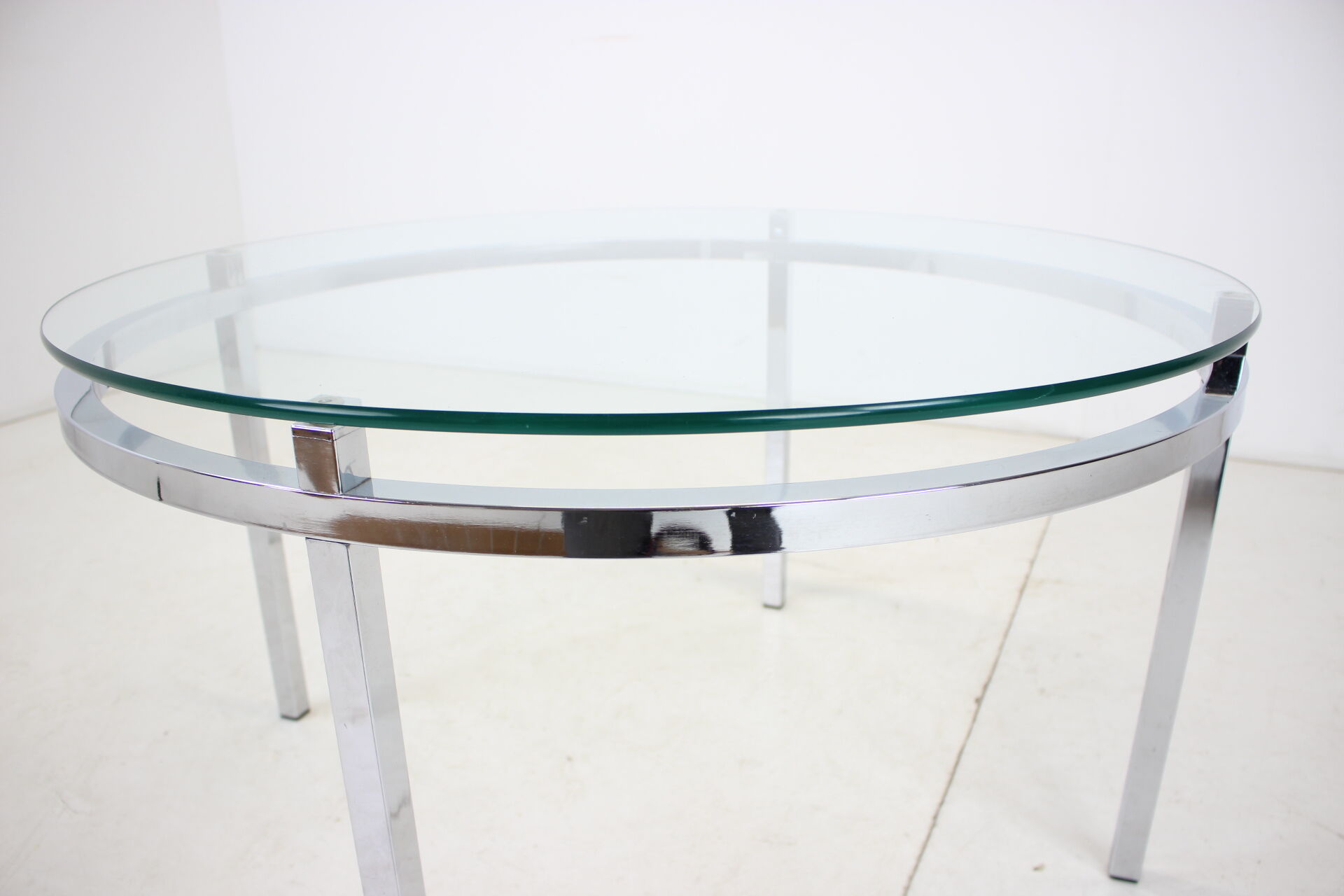 1970s round conference table chrome and glass, italy