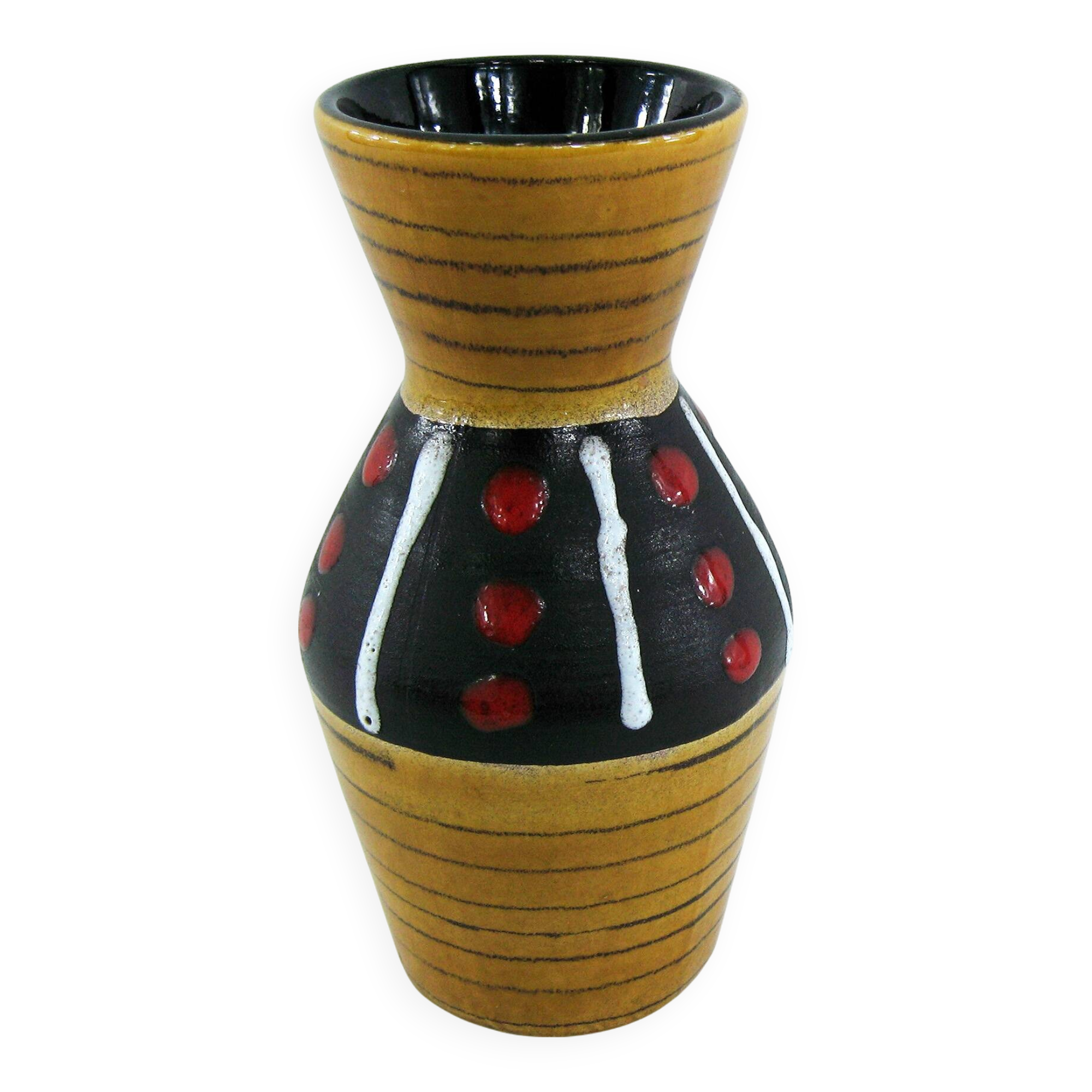 West Germany vase - black and red ochre graphic decor - Scheurich Keramik - vintage 60s