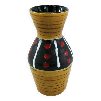 West Germany vase - black and red ochre graphic decor - Scheurich Keramik - vintage 60s