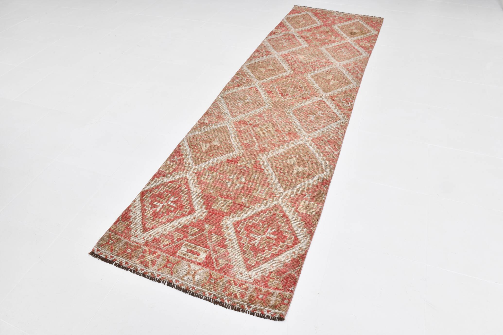 3x10 Turkish Pale Red & Beige Vintage Runner Rug, 90x303Cm