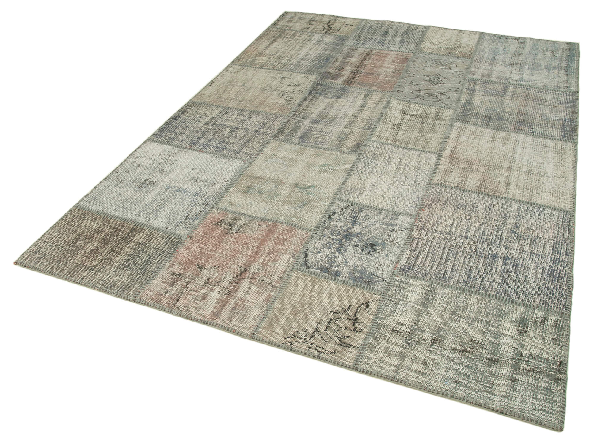 Handmade turkish overdyed 175 cm x 244 cm grey patchwork carpet