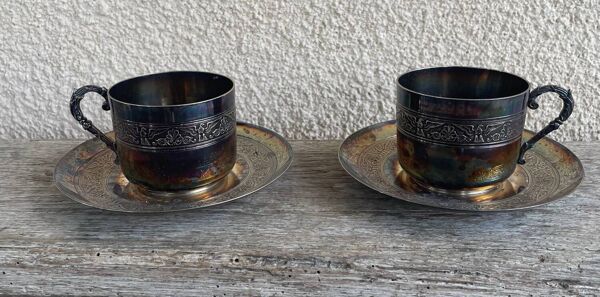 Paire Tasse à thé métal argenté