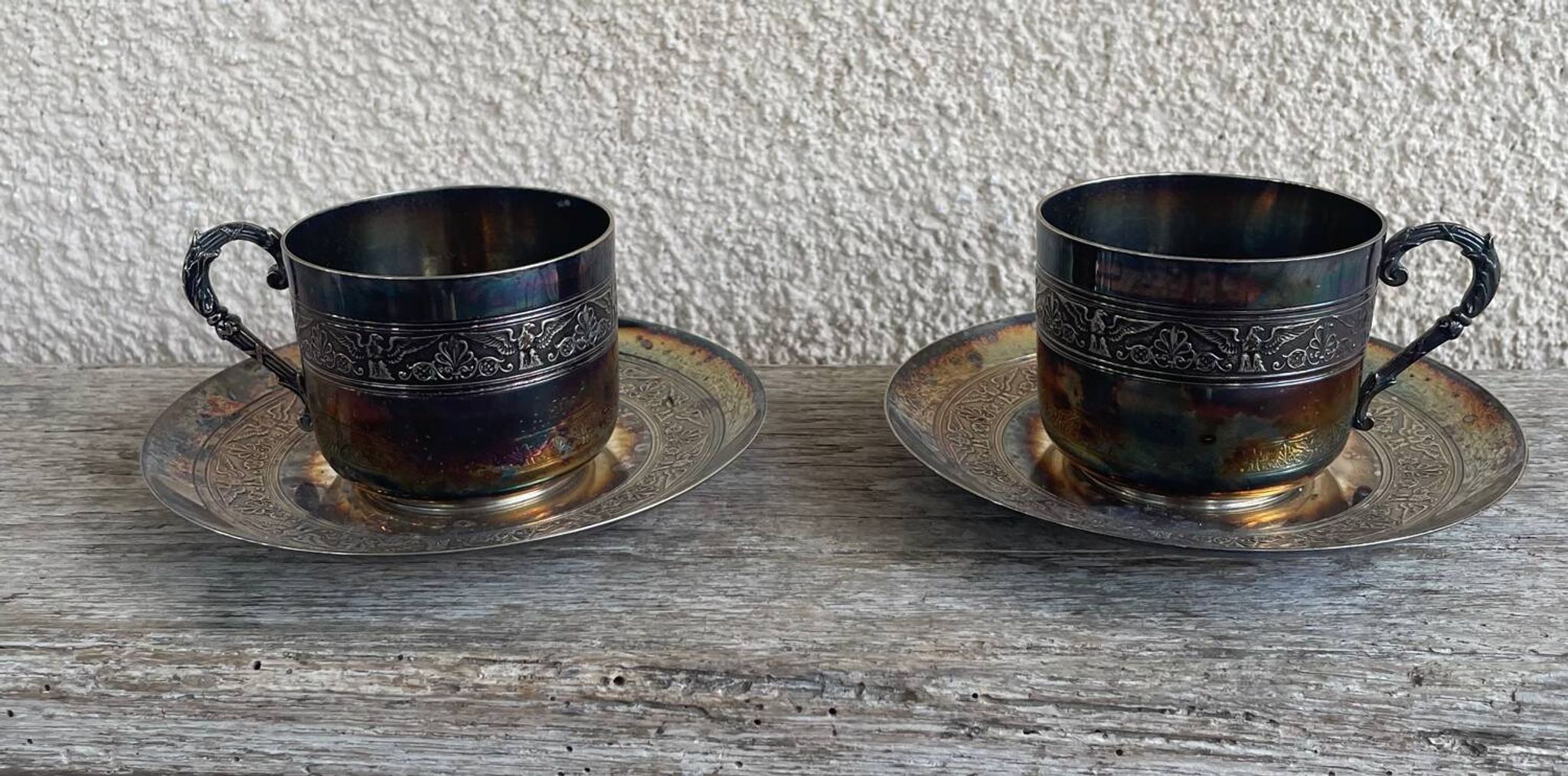 Paire Tasse à thé métal argenté