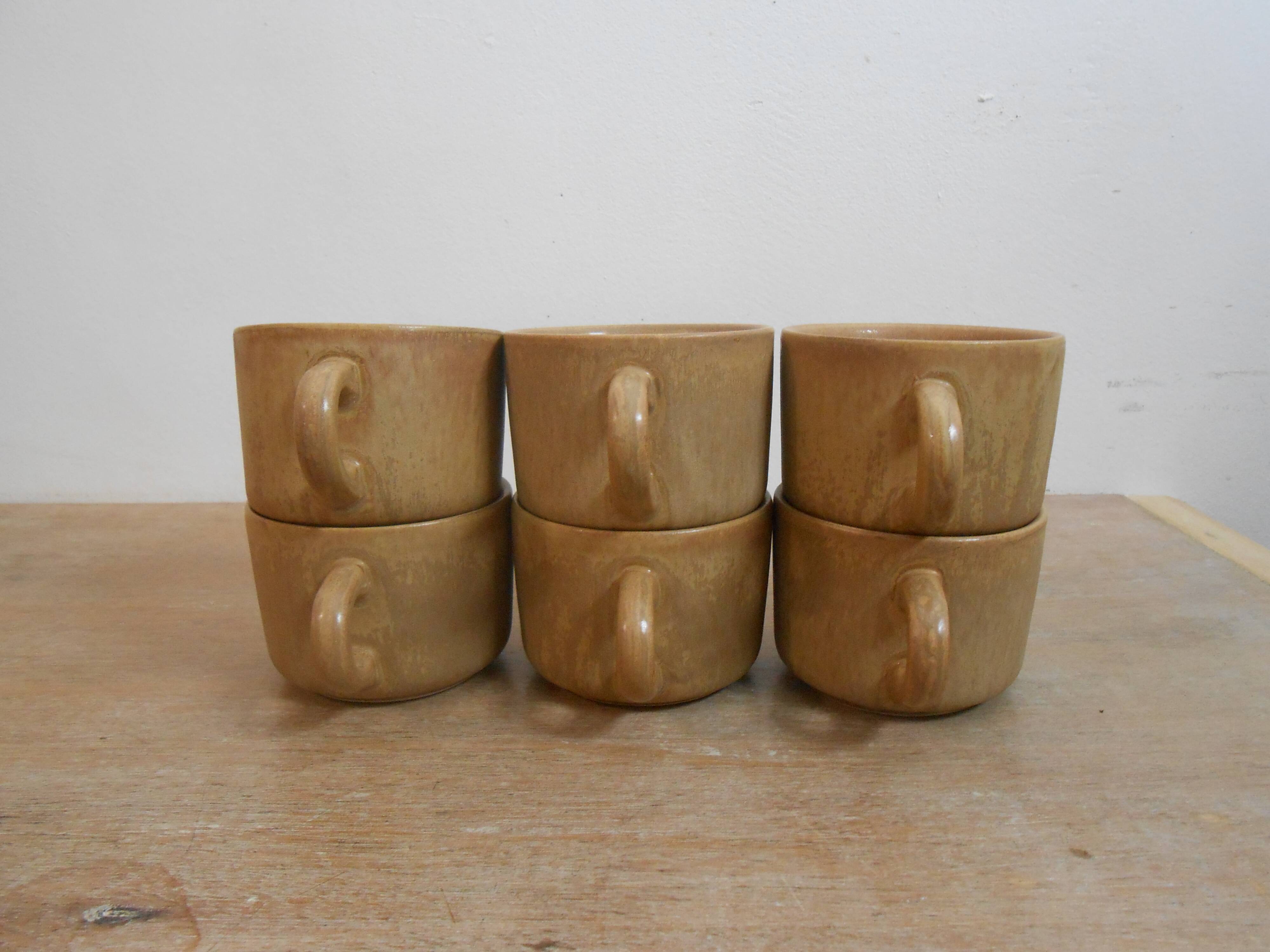 Service vintage 6 cups with saucers, sandstone Rhodaceram
