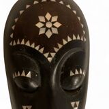 Africa mask in shell wood inlaid Ivory Coast Baoulé African art 1989 old vintage