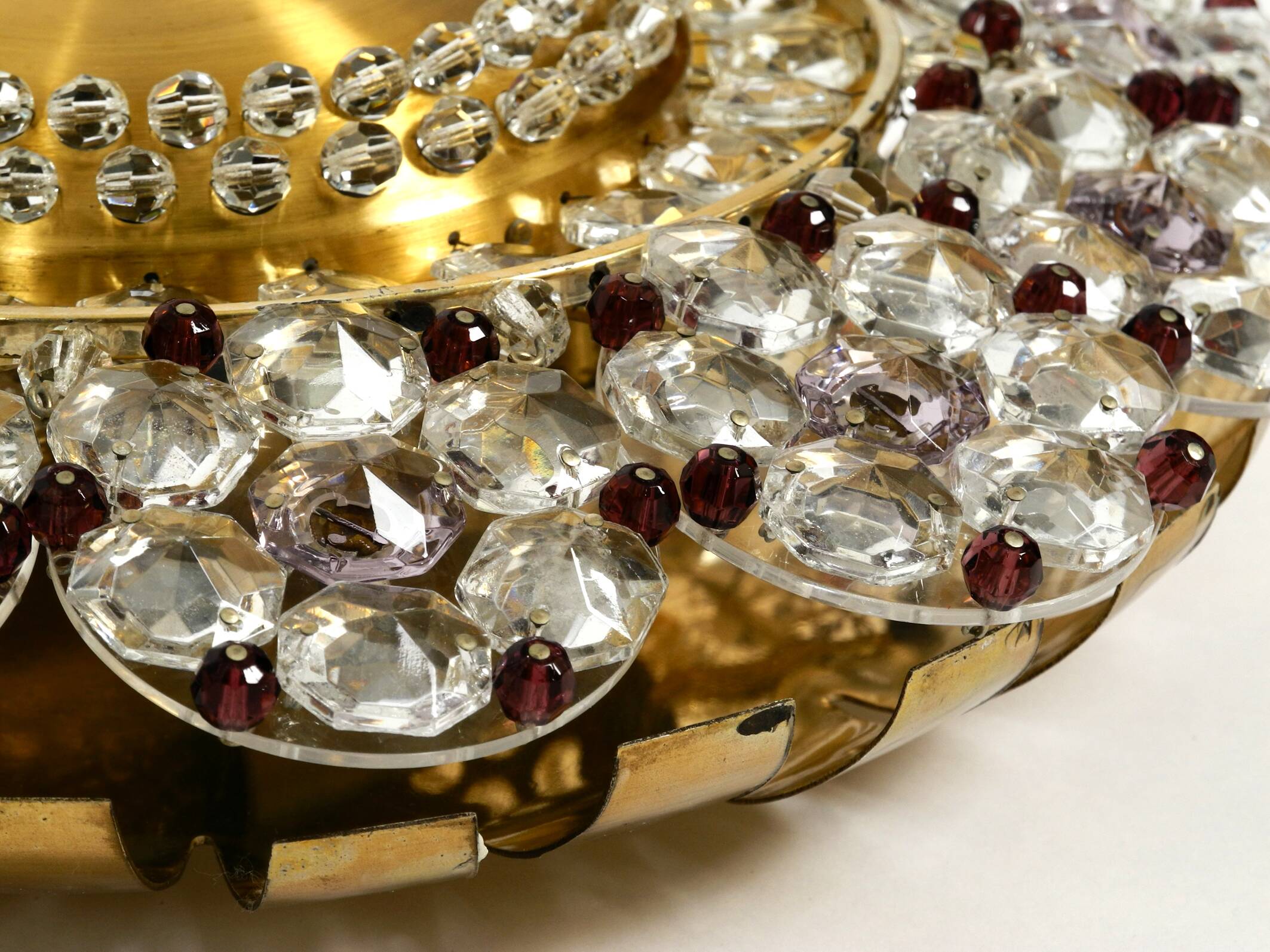 Mid Century Modern ceiling lamp made of glass stones and brass frame