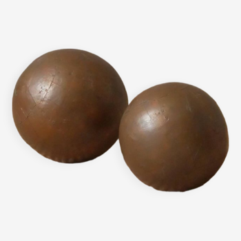 Spheres curiosity balls in wood and copper contemporary decorative object handcrafted