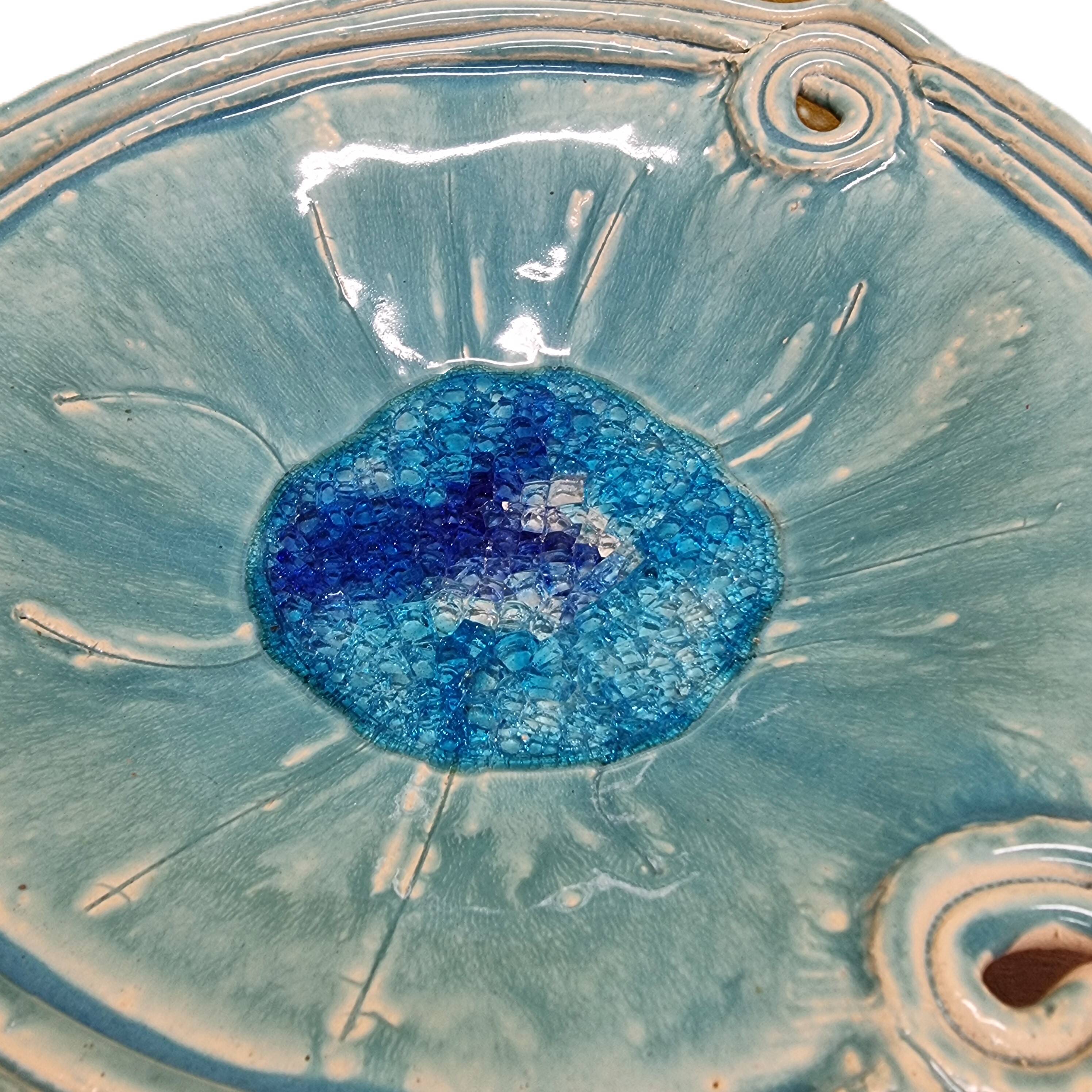 Blue Glazed Ceramic Fruit Bowl, 21st Century