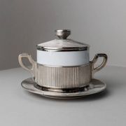 Blanc Porcelaine with Silver-Plated Lid Monopoli Italy 1950s Mid-Century Sugar Jam Bowl