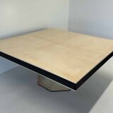 Italian Art Deco Style Square Parchment and Black Lacquer Table, 1980s