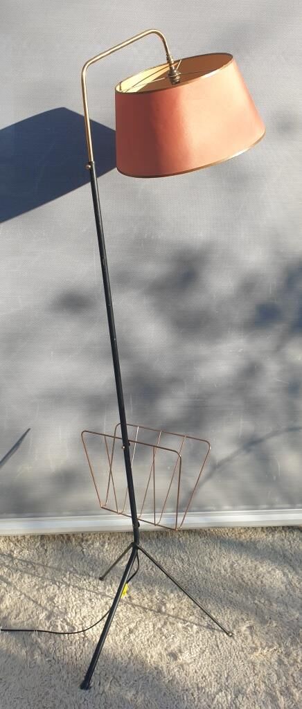 1950 floor lamp with ball head and magazine holders brass ball fasteners