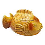 Ancienne soupière poisson jaune faïence sarreguemines france barbotine
