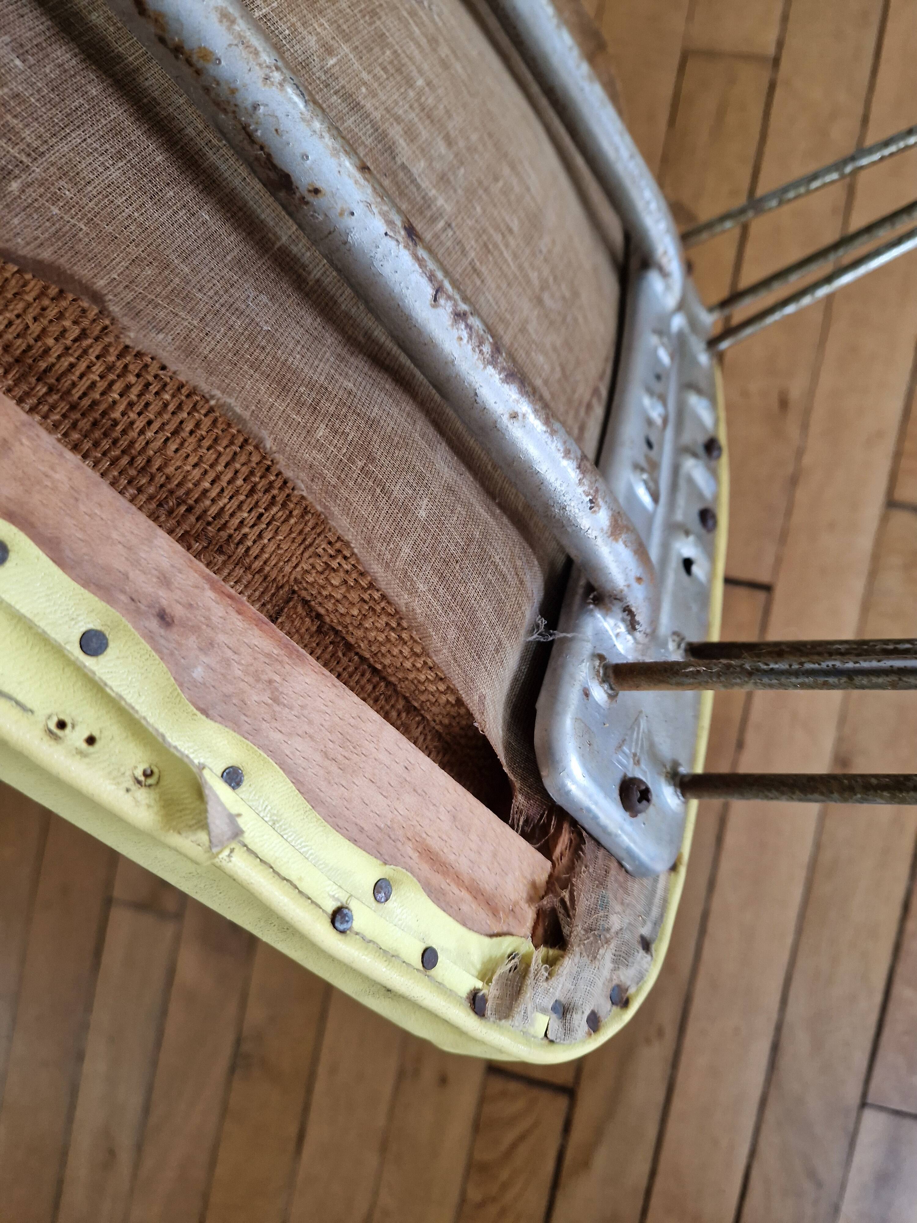 Vintage yellow leatherette stool from the 1950s