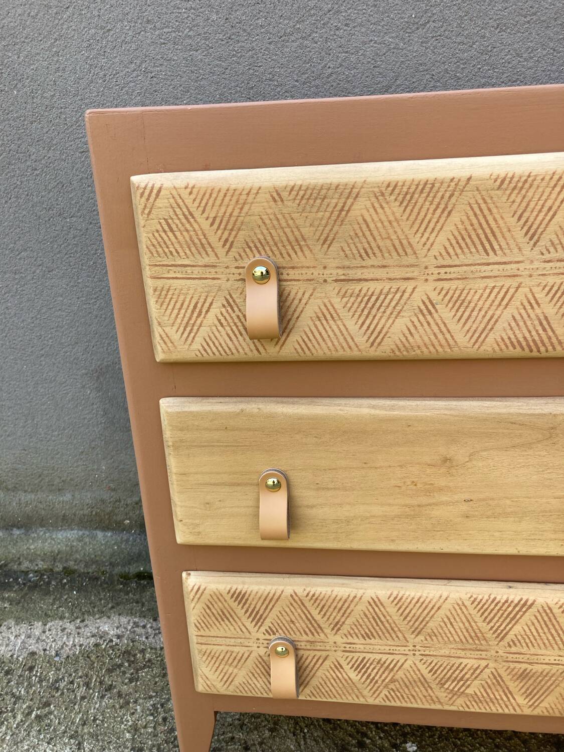 Beautifully restyled compact ethnic bohemian chest of drawers.