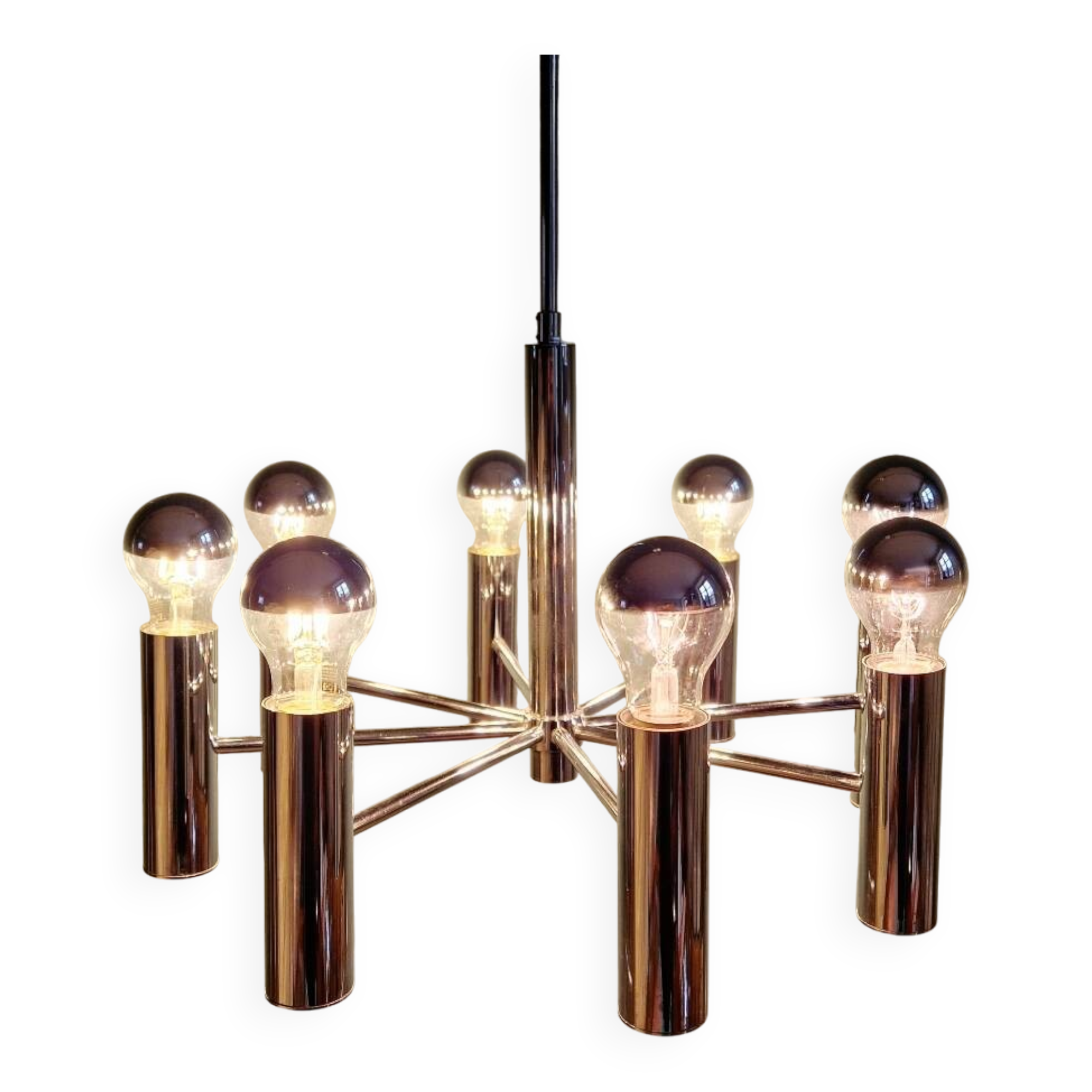 Space Age tubular chrome metal chandelier, 1970s