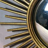 Vintage domed sun mirror in golden metal  46,5x46,5cm