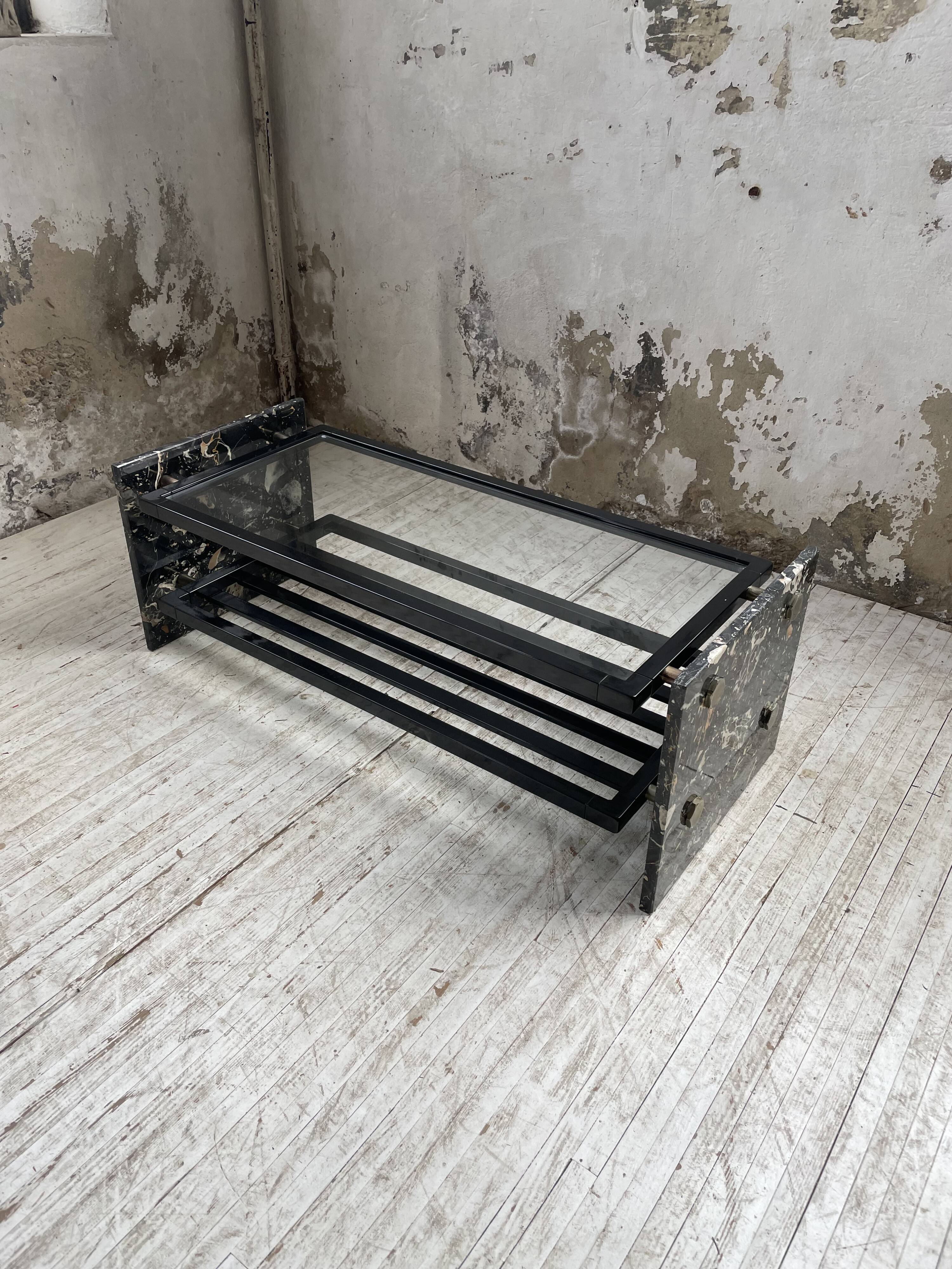 80s Italian marble and glass coffee table