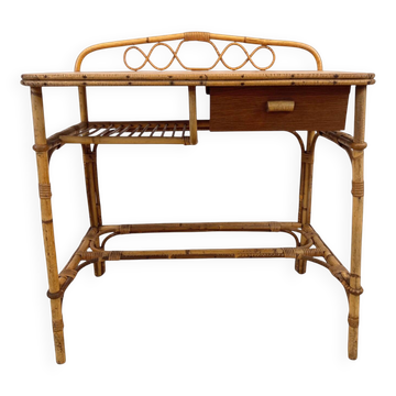 Vintage rattan and bamboo desk or dressing table (81x47 cm) – Riviera style,