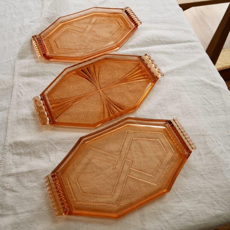 Lot de 3 plateaux en verre orange