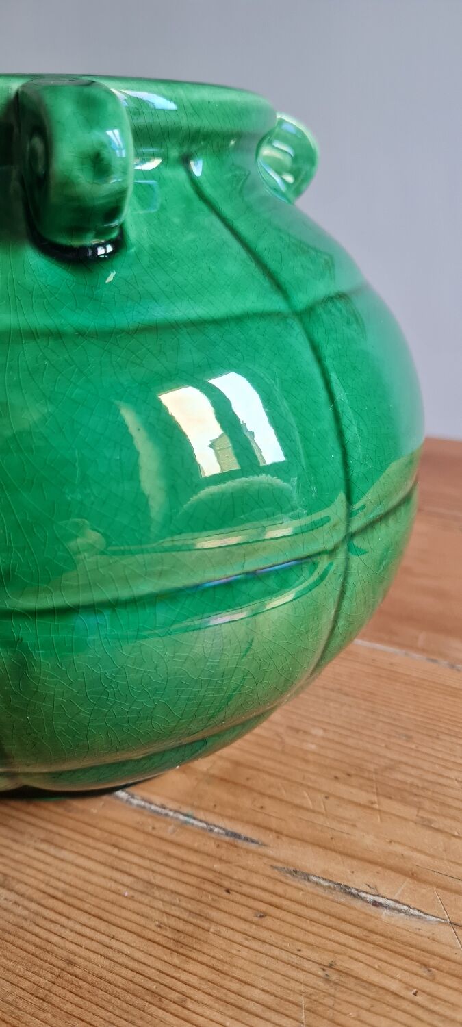 Green glazed earthenware vase