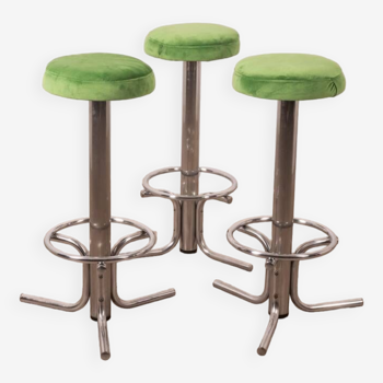 Set of 3 vintage 70's stools in green metal italian design