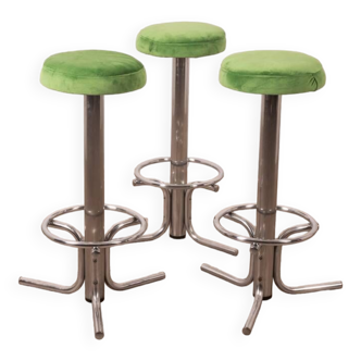 Ensemble de 3 tabourets vintage années 70 en métal vert design italien