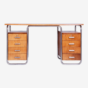 Bureau restauré Bauhaus fabriqué dans les années 1930 par Robert Slezak, Tchéquie, contreplaqué de hêtre, haute brillance