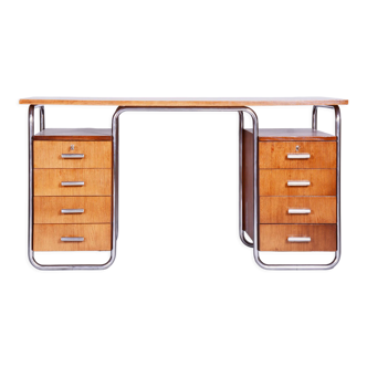 Bauhaus Restored Writing Desk Made in 1930s by Robert Slezak, Czechia, Beech Plywood, High Gloss