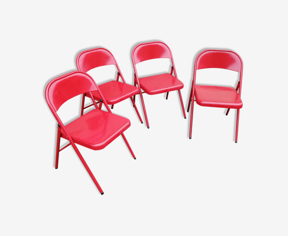 Set de 4 chaises pliantes métal rouge