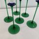 A Set of 6 Hand-blown Emerald Green Cobalt Blue Stem Champagne Flutes Art
