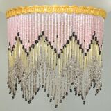 Charleston pendant lamp / engraved and frosted glass and glass bead fringe / vintage