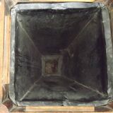 French antique oak tin-lined hand-carved umbrella stand with flower decoration.