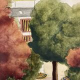 Watercolor landscape with parasols