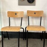 Pair of renovated school chairs with star pattern