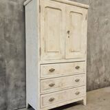 Antique French white flea market cabinet with drawers 83x148 cm