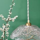 Suspension abat-jour vintage en verre travaillé - collection vaisselle -