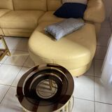 3 nesting tables years 70 - round gilded brass and smoked glass tops