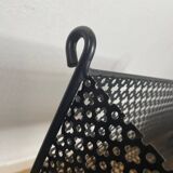 1950s black perforated metal planter in the style of Mathieu MATEGOT