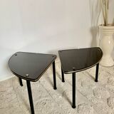 Paire de sellettes vintage années 60 – placage bois & laiton, pieds métal