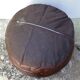 Pouf rond en patchwork de cuir marron foncé, années 70