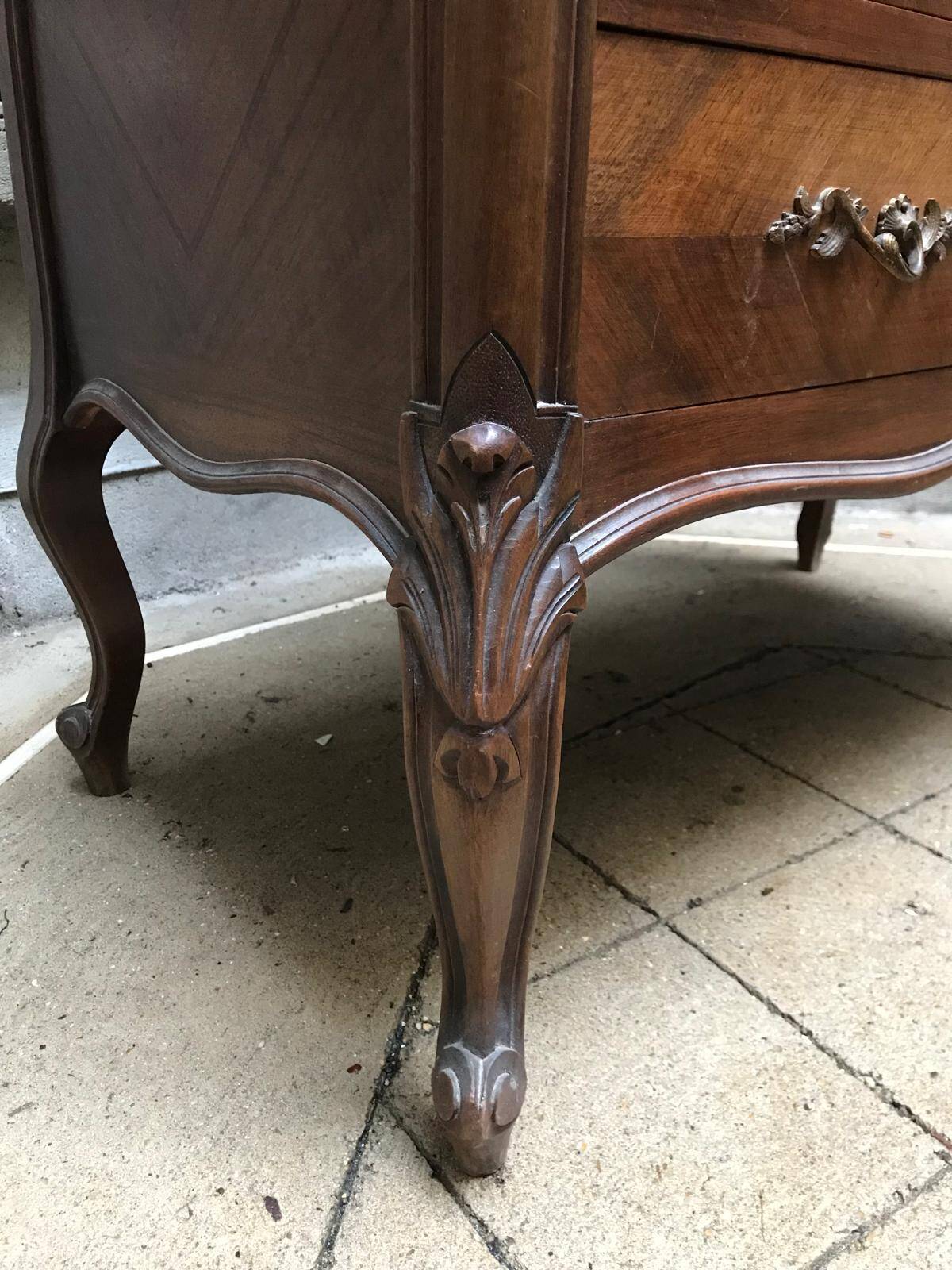 Louis XV style chest of drawers in wood and marble