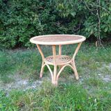 Round rattan and bamboo table, 60s-70s